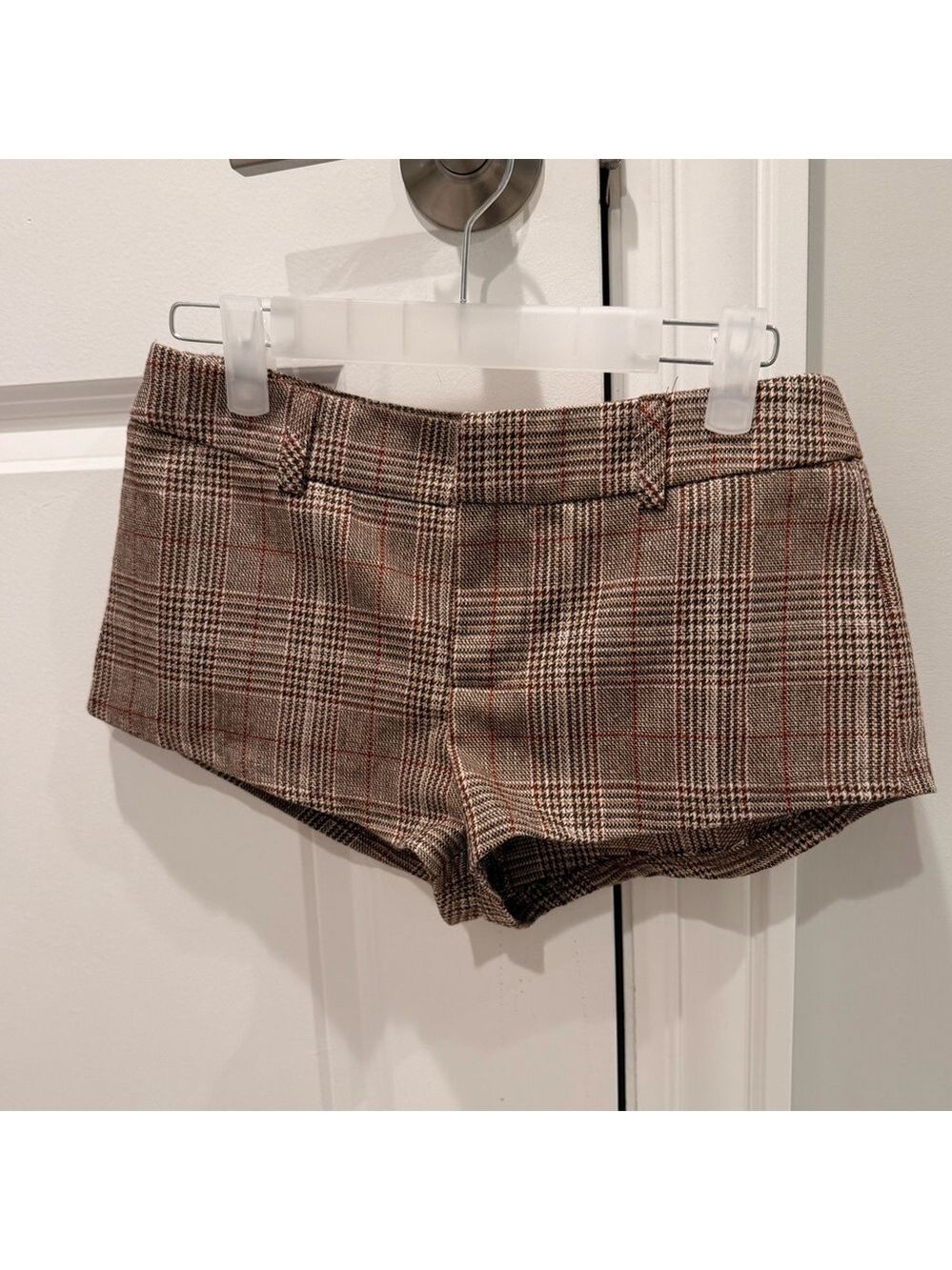 Edikted High Waist Plaid Shorts - Brown and Red